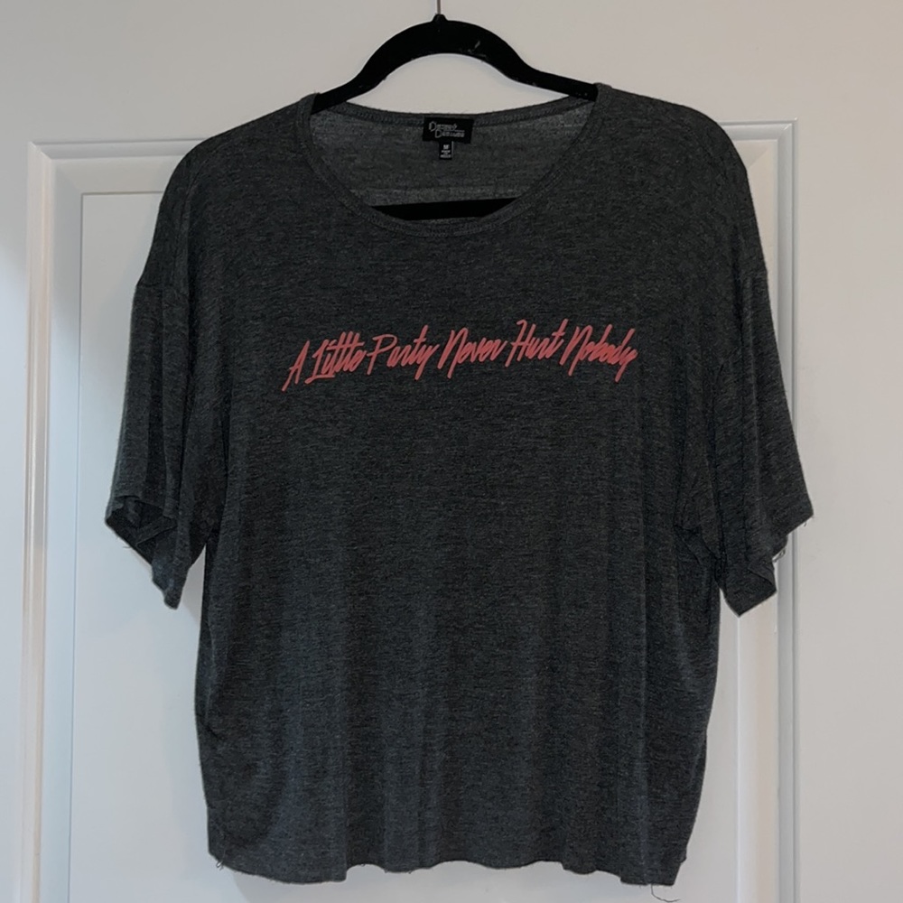 A Little Party Never Hurt Nobody - Soft Gray/Pink Crop T-shirt - Size Medium